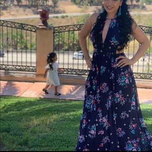 EXPRESS Long Floral Dress Blue Open caged sides